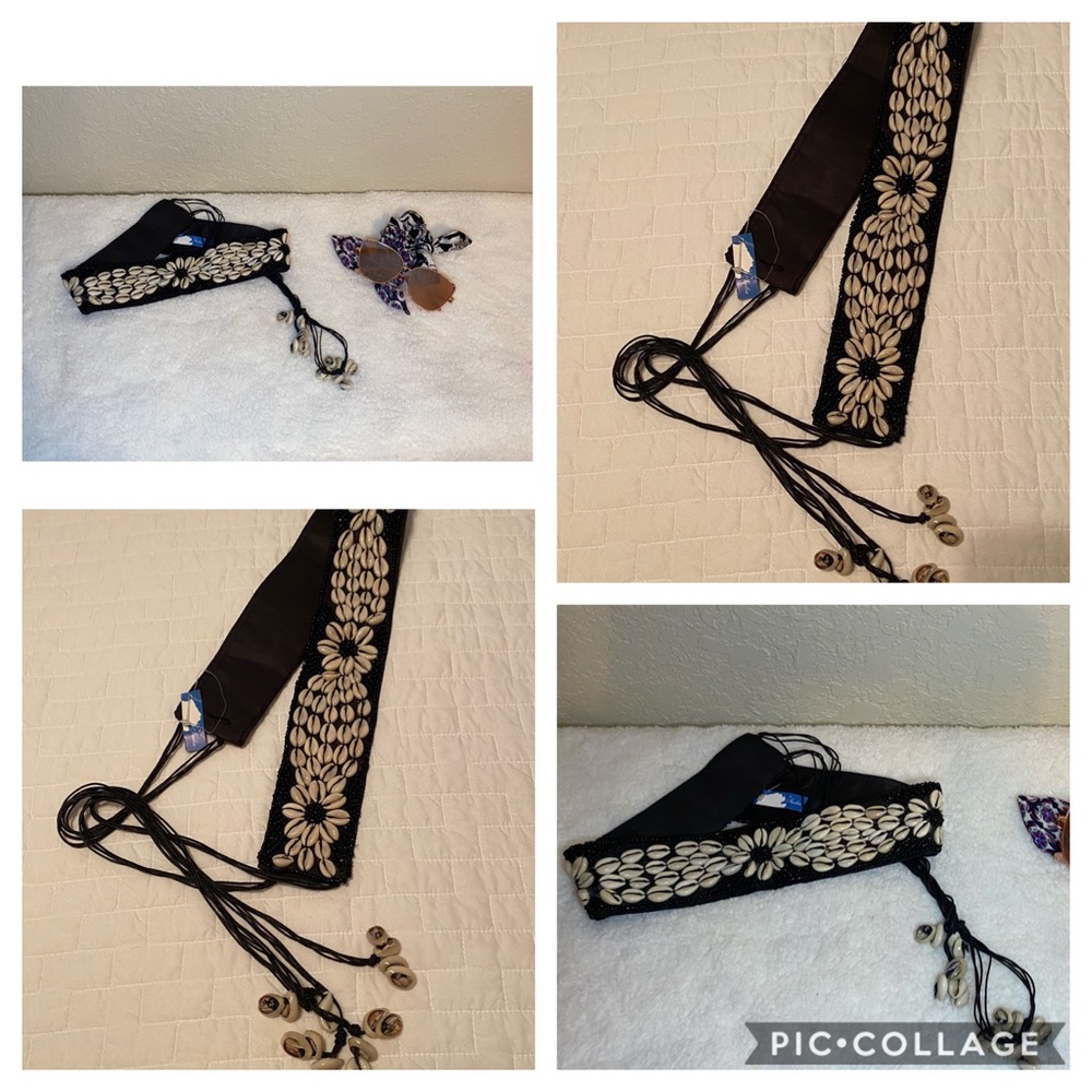 Bohemian vintage hand beaded shell boho belt sash